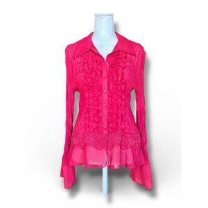 Sunny Leigh Women's L Red Ruffle Lace Blouse Y2K Fairycore Romantic Party Top